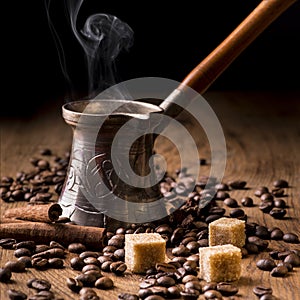 Turkish coffee in coffee pot photo