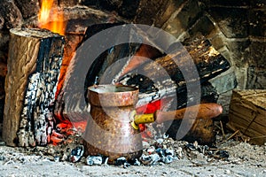 Turkish coffee cooked over hot coals