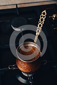 Turkish Coffee in Copper Cezve