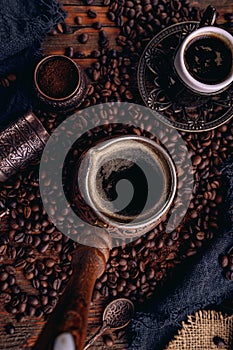 Turkish coffee in a copper Turks photo