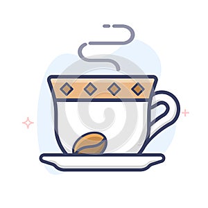 Turkish coffee cup outline icon. Coffee mug and saucer line illustration.
