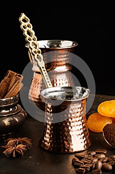 Turkish coffee maker and ingredients