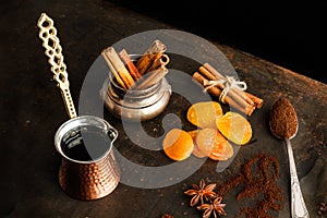 Turkish coffee maker and ingredients