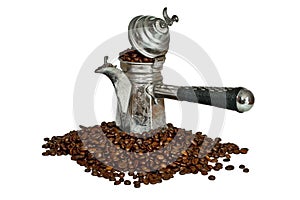 Turkish coffee pot and coffee beans