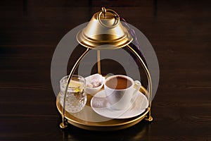 Turkish coffee service in copper plate