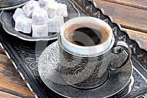 Turkish coffee and turkish delight photo
