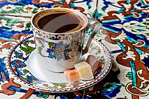 Turkish Coffee with Turkish Delight Kus Lokumu
