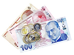 Turkish coins over 5 10 100 TL liras