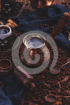 Turkish copper coffee pot photo
