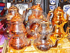 Turkish coppers jars on sale at the Istanbul Grand Bazaar photo