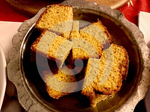 Turkish Corn bread / Misir Ekmegi In Copper Bowl organic food