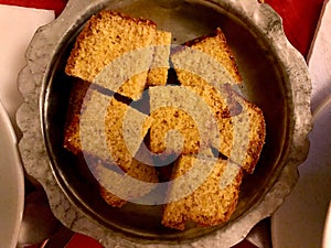 Turkish Corn bread / Misir Ekmegi In Copper Bowl organic food