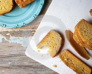 Turkish Cornbread. Freshly baked cornbread on wooden background