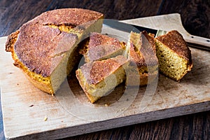 Turkish Cornbread / Misir Ekmegi on wooden surface