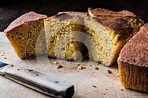 Turkish Cornbread / Misir Ekmegi on wooden surface