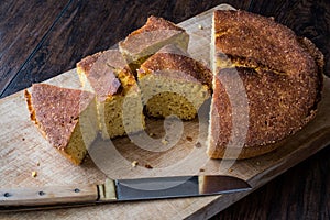 Turkish Cornbread / Misir Ekmegi on wooden surface