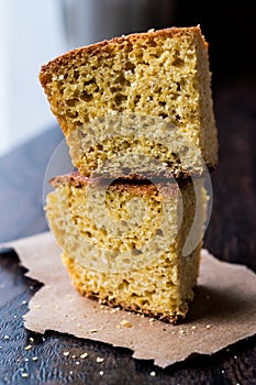 Turkish Cornbread / Misir Ekmegi on wooden surface