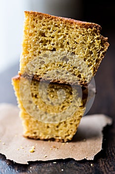 Turkish Cornbread / Misir Ekmegi on wooden surface