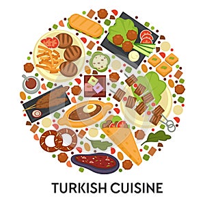 Turkish cuisine banner, menu or cook book guide