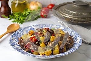 From Turkish cuisine meat, vegetable kebab, casserole. Turkish name Maras Tava or Kahramanmaras Tava - Orman Kebabi