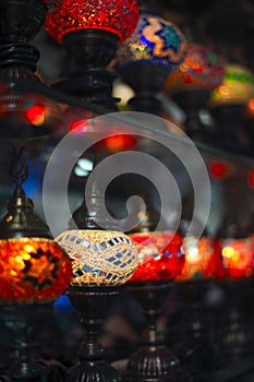 Turkish decorative lamps for sale on grand bazaar at istanbul tu