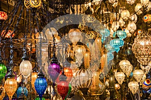 Turkish decorative lamps for sale on Grand Bazaar at Istanbul, Turkey