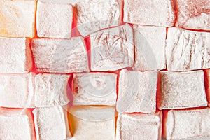 Turkish delight background close-up horizontal