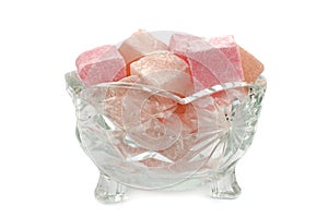 Turkish Delight in a crystal glass bowl isolated on white background