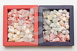 Turkish delight with different flavors, two boxes
