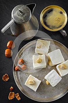 Turkish delight. Eastern dessert with hazelnut and