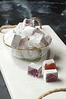 Turkish delight lokum on a black background