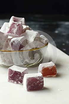 Turkish delight lokum on a black background