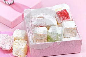 Turkish delight in a pink gift box