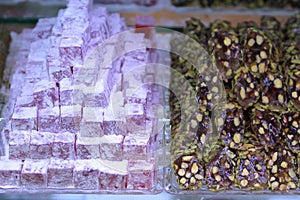 Turkish delight with rosearoma and pistachio nuts photo