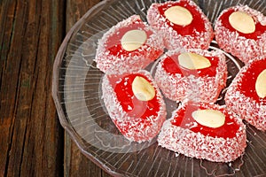 Turkish delight on wooden table. ethnic food. lokum.