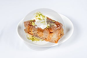 Turkish Dessert Ekmek Kadayifi, Bread Pudding with Cream