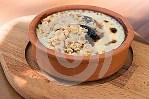 Turkish Dessert Rice Pudding Sutlac with Hazelnut Powder