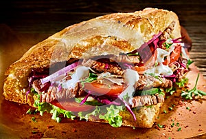 Turkish doner with roasted meat and salad