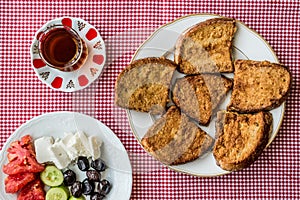 Turkish Egg Bread with tea / Yumurtali ekmek / French Toast.