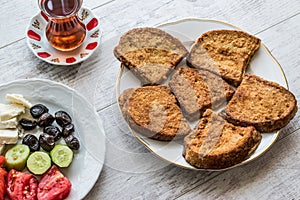 Turkish Egg Bread with tea / Yumurtali ekmek / French Toast.