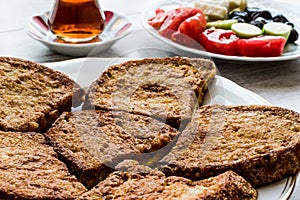 Turkish Egg Bread with tea / Yumurtali ekmek / French Toast.