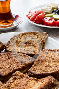 Turkish Egg Bread with tea / Yumurtali ekmek / French Toast.