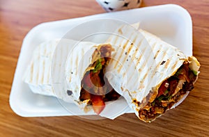 Turkish fast food, wrapped dish durum kebab photo