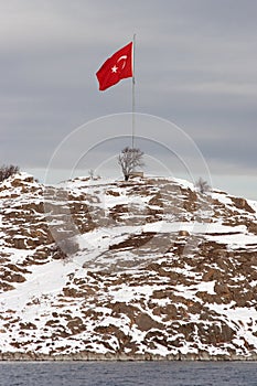 Turkish flag at Akdamar Island, Van Lake, Turkey