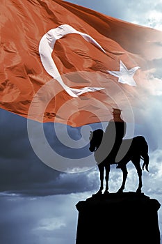Turkish Flag and Ataturk monument. 29th october or 29 ekim cumhuriyet bayrami