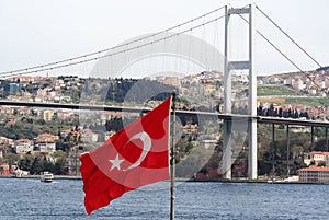 Turkish flag and the Bosphorus Bridge