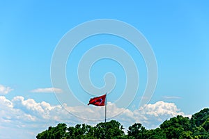 The turkish flag flagging above the trees photo