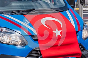 Turkish flag hang on Turkish gendarme car