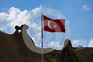 The Turkish flag hoisted in Cappadocia