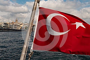 Turkish Flag and Istanbul City View